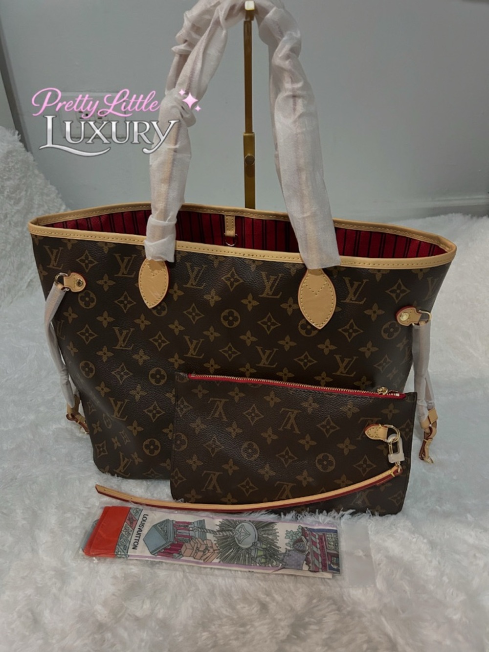 Monogram Canvas Tote in Brown with Red Interior